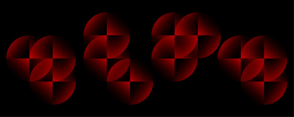Poster - Abstract geometric red color overlapping seamless pattern on black background banner design. Glowing red pastel vector art.