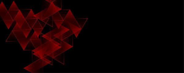 Poster - Abstract geometric red color overlapping seamless pattern on black background banner design. Glowing red pastel vector art.