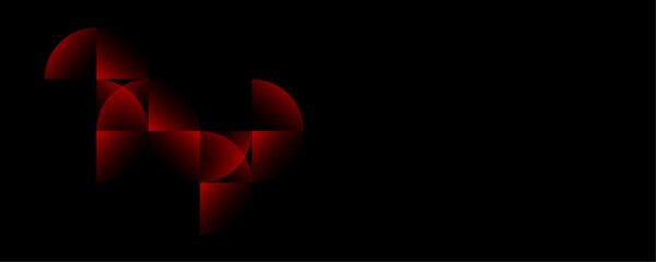 Poster - Abstract geometric red color overlapping seamless pattern on black background banner design. Glowing red pastel vector art.
