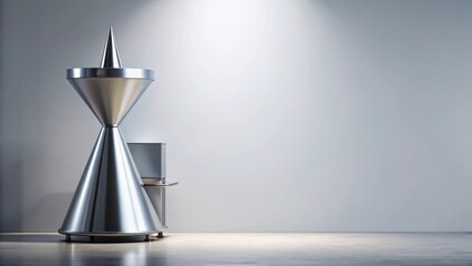 Aufkleber - Sleek metallic hourglass-shaped structure with a small attached side table against a minimalist backdrop