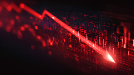 Poster - Red arrow graph, business stock market investment down fall direction loss stock market crash 2026 Stock Illustration
