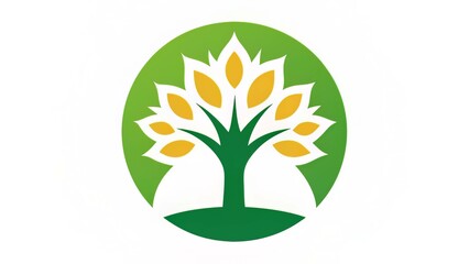 Flourishing Tree Emblem with Golden Leaves in Green Circle