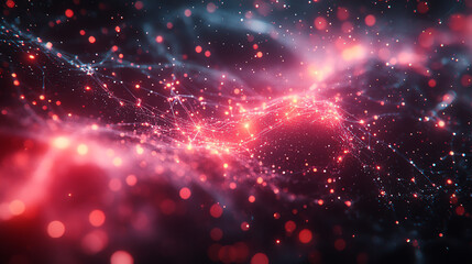 Poster - A vibrant abstract visualization showcasing dynamic lines and glowing particles in a cosmic setting, symbolizing data and energy flow.