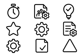 Poster - Minimalistic black and white line icons for business and productivity