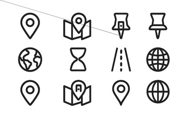 Poster - Monochrome navigation icons with linear design on dark background