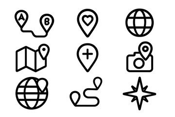 Poster - Minimalist geolocation and mapping icons set for navigation and travel apps