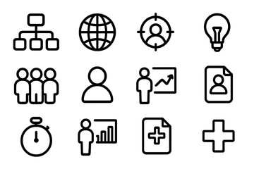 Poster - Minimalist business icons collection featuring people, office, and growth symbols