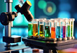 © MstRokea - Laboratory equipment with microscope and test tubes for research purposes