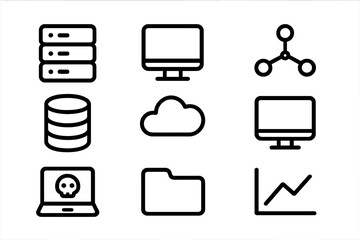 Poster - Minimalist tech icons: database, cloud, network, and analytics designs