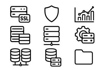 Poster - Minimalist black data security icons set on dark background