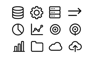 Poster - Minimalist technology icons: data, cloud, and analytics symbols