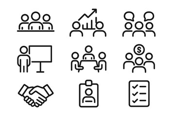 Poster - Business icons set featuring teamwork, graphs, meetings, and communication