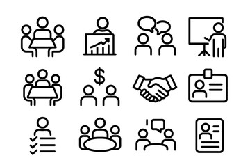 Poster - Linear business and teamwork icons on dark background for communication and collaboration concepts
