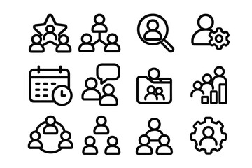 Poster - Flat linear icons for teamwork and corporate management with dark background