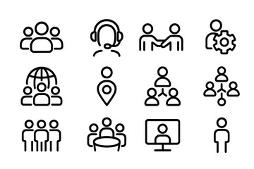 Poster - Minimalistic black icon set for business communication and networking