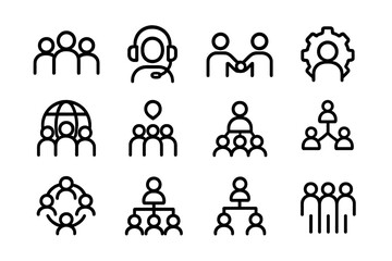 Poster - Minimalist line icons for teamwork and communication themes
