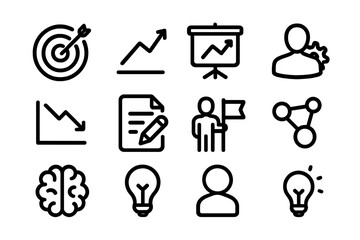 Aufkleber - Business and strategy outline icons set with graphs and symbols