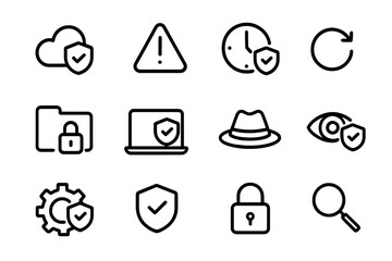 Poster - Cybersecurity icons set: protection, privacy, and data safety in flat style