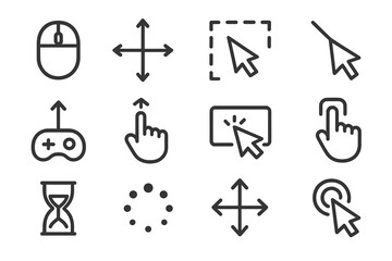Fototapete - Modern minimalist ui icons set: mouse, cursor, gesture, and navigation symbols on gradient background