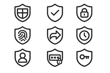 Poster - Dark mode security icons set with shields and symbols