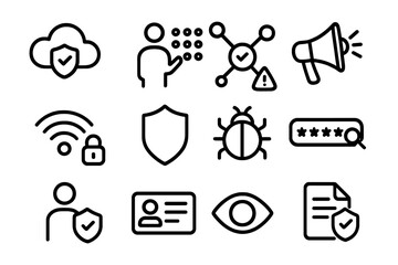 Poster - Minimalist cybersecurity icons set for digital protection and privacy