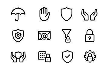 Poster - Security and protection icons set with shield, lock, and email symbols on dark background