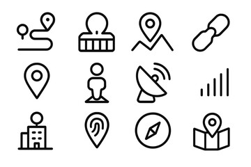 Poster - Minimalist location and navigation icons set on dark background
