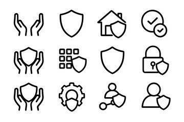 Poster - Security and protection icons in monochrome minimalist design