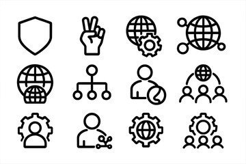 Poster - Business communication icons: network, global, teamwork, and management symbols