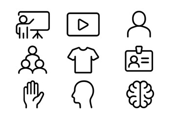 Poster - Minimalist black icons set: education, media, people, identification, and more