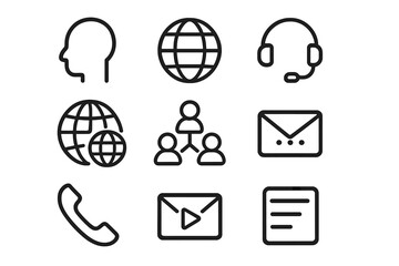 Poster - Minimalist icon set featuring global, communication, and media symbols in a linear style