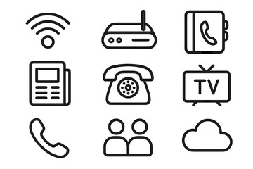 Poster - Linear icons set: internet, communication, and media essentials