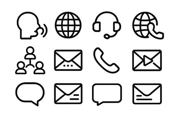Poster - Minimalist communication icons set with global and digital elements