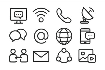 Poster - Set of communication icons in modern line style on dark background