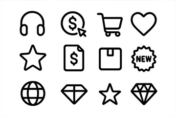 Poster - Minimalist black icons: shopping, music, finance, and more