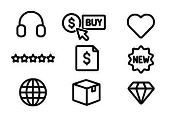 Poster - Modern outline icons set featuring shopping, music, and communication symbols
