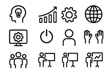 Poster - Set of linear icons featuring technology, business, and people concepts