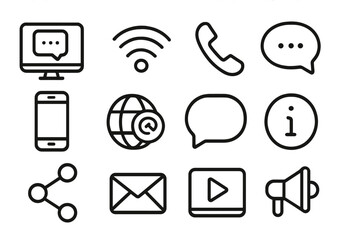 Fototapete - Simple black communication icons on gray background