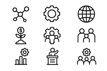 Poster - Technology and business outline icons on dark background
