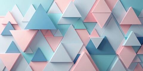 Poster - Abstract Pastel Triangular Geometric Pattern Background Design Featuring Interlocking Shapes in Soft Pink, Light Blue, and Teal Hues
