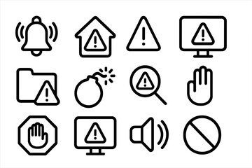 Leinwandbilder - Simple black warning icons on dark background for alert systems