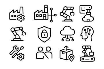 Poster - Industrial automation icons collection featuring robots and smart technology