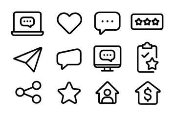 Poster - Minimalistic black icons for communication and rating on gradient background