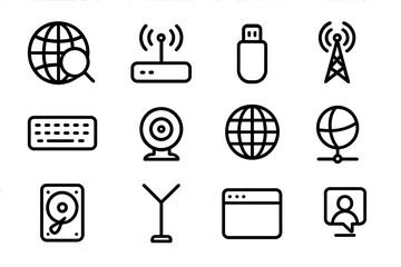 Poster - Technology icons set: minimalist communication and networking symbols