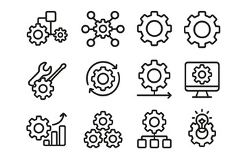Poster - Minimalist gear and configuration icons on dark background for technology and business