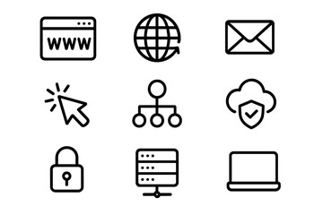 Poster - Minimalist technology icons: internet, email, security, and networking symbols