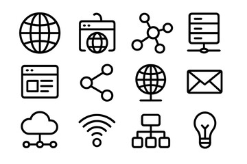 Poster - Simple network and communication icons set on dark background