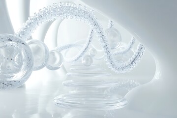 Poster - Glossy spheres rotating along a transparent helix in a cold, sterile white room -