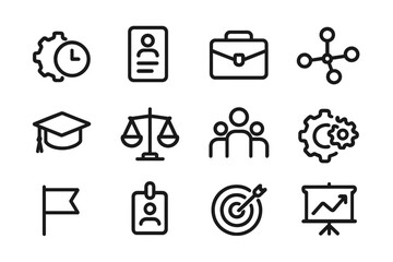Poster - Minimalist icons: business, education, and technology set on dark background