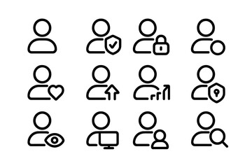 Poster - Simple black icons of user profiles with security and analytics elements